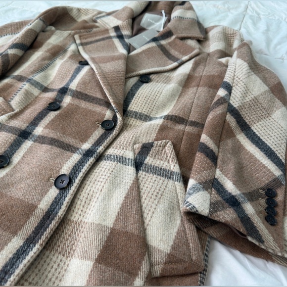 Everlane Womens Italian ReWool Wool Peacoat Winter Coat  Jacket Brown Plaid XS - Picture 13 of 15